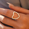 Wholesale Women's Vintage Style Stainless Steel Love Shape Pearl Ring With Pvd Furnace Vacuum Real Gold Plating