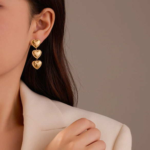 Wholesale Women's Vintage Style Threelayer Edge Love Tassel Earrings 18K Goldplated Stainless Steel Electroplated