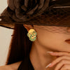 Wholesale Women's Vintage Temperament Titanium Steel Drop Oil Electroplated Chrysanthemum Daisy Geometry Earrings