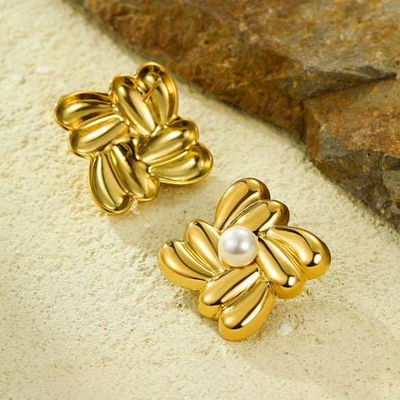 Wholesale Women's Vintage Titanium Steel Square Geometric Stainless Steel Inlaid Pearl Earrings Electroplated