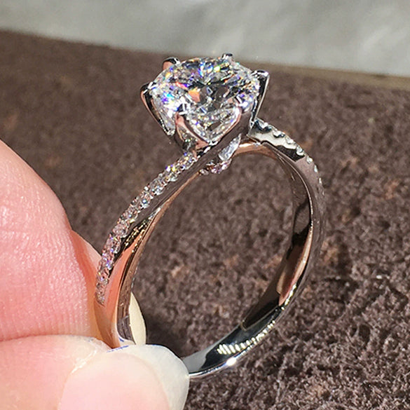 Wholesale Women's Wedding Ring Copper Zircon Light Luxury Geometric Twisted Arm Snowflake Jewelry