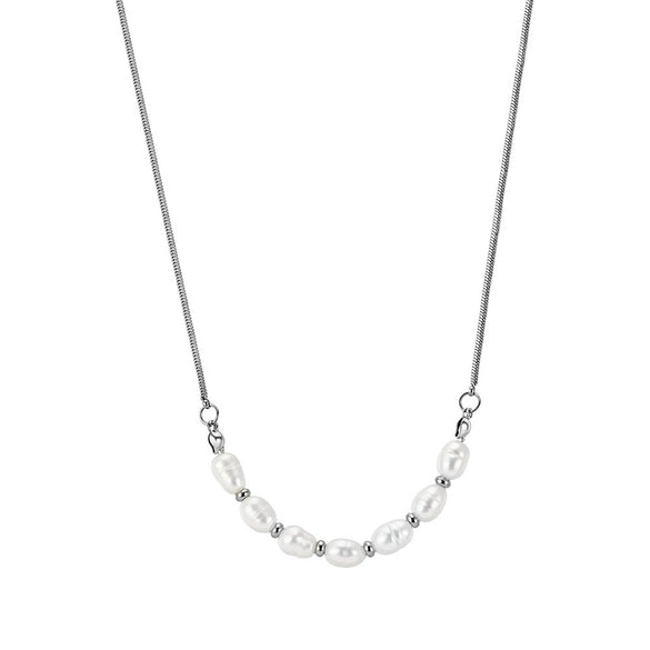 Wholesale Women's White Pearl Geometric Calendering Chain 18K Electroplated Necklace