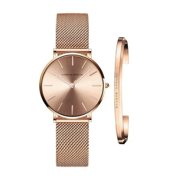 Wholesale Women's Woven Mesh Strap Waterproof Quartz Watch With Alloy Case And Mineral Reinforced Glass Mirror Round Dial