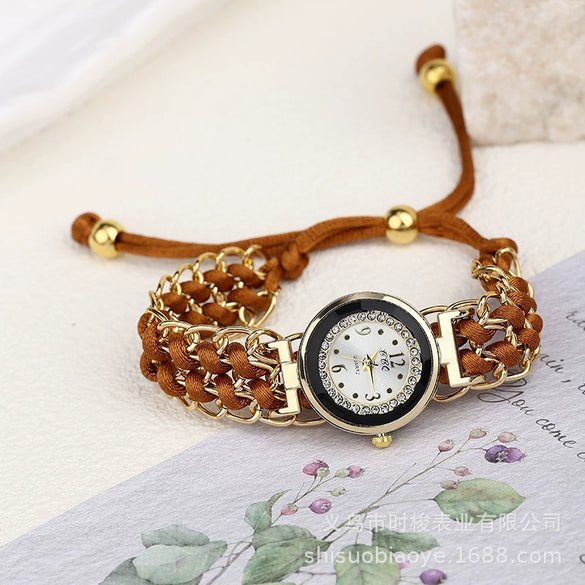 Wholesale Women's Woven Rope Quartz Watch With Alloy Case Canvas Strap And Round Dial
