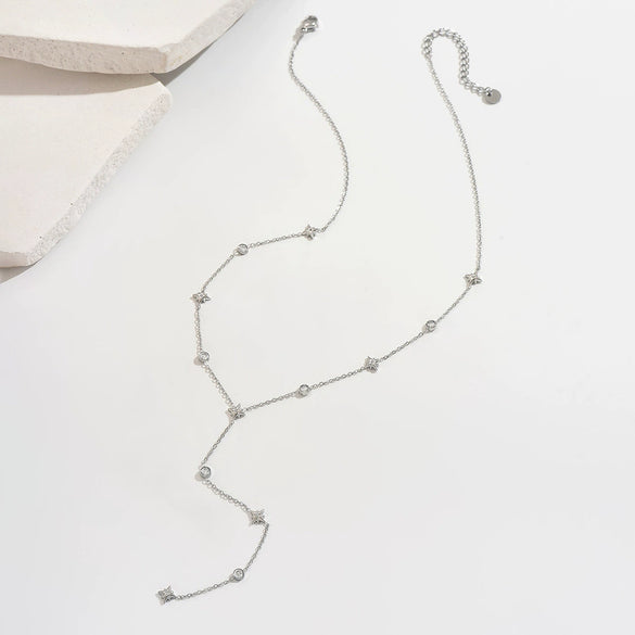 Wholesale Women's Yshaped Geometric Rhinestone Necklace Made Of Stainless Steel With Vacuum Plating In The Furnace