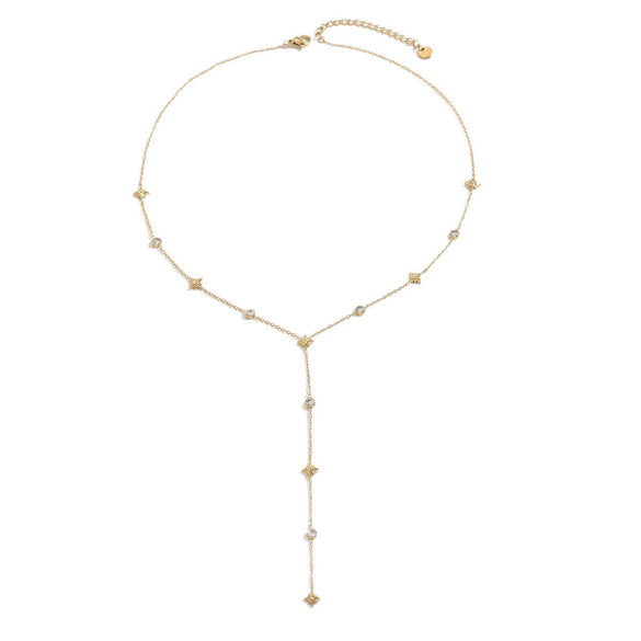 Wholesale Women's Yshaped Geometric Rhinestone Necklace Made Of Stainless Steel With Vacuum Plating In The Furnace