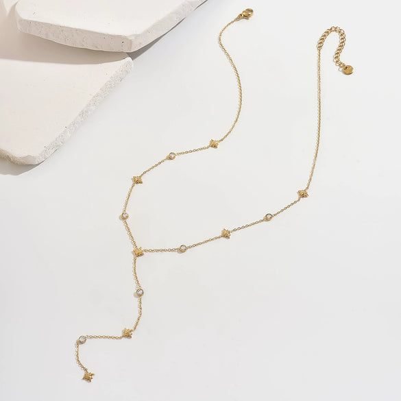 Wholesale Women's Yshaped Geometric Rhinestone Necklace Made Of Stainless Steel With Vacuum Plating In The Furnace