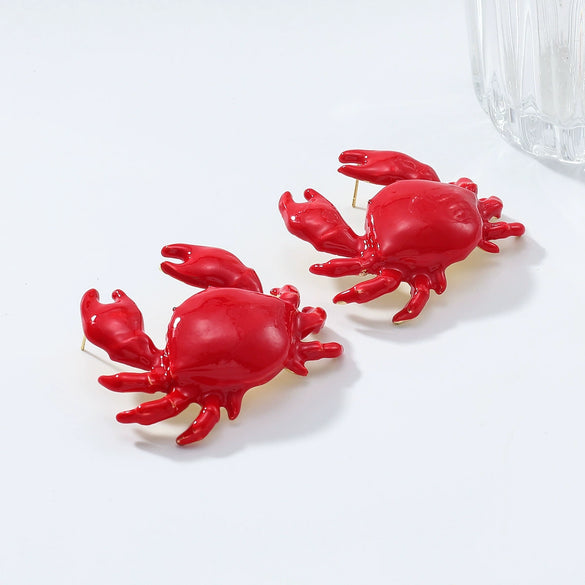 Wholesale Women's Zinc Alloy Animal Zodiac Marine Elements Red Crab Earrings Electroplated Old Money Style