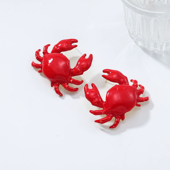 Wholesale Women's Zinc Alloy Animal Zodiac Marine Elements Red Crab Earrings Electroplated Old Money Style