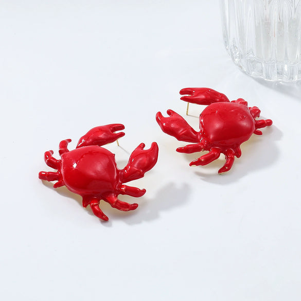 Wholesale Women's Zinc Alloy Animal Zodiac Marine Elements Red Crab Earrings Electroplated Old Money Style
