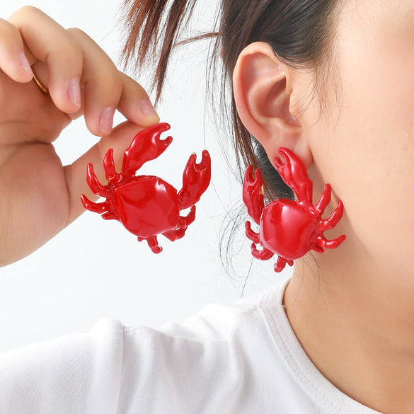 Wholesale Women's Zinc Alloy Animal Zodiac Marine Elements Red Crab Earrings Electroplated Old Money Style