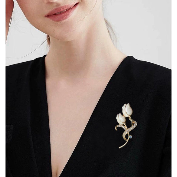 Wholesale Women's Zinc Alloy Doubleheaded Tulip Threedimensional Flower Brooch With Electroplating