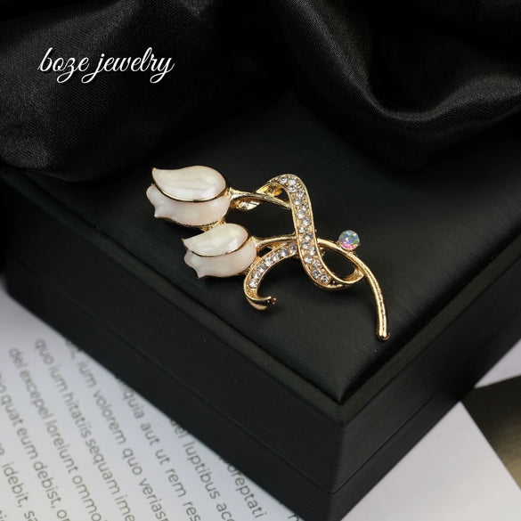 Wholesale Women's Zinc Alloy Doubleheaded Tulip Threedimensional Flower Brooch With Electroplating