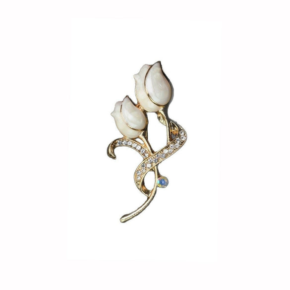 Wholesale Women's Zinc Alloy Doubleheaded Tulip Threedimensional Flower Brooch With Electroplating