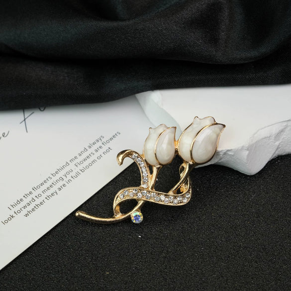 Wholesale Women's Zinc Alloy Doubleheaded Tulip Threedimensional Flower Brooch With Electroplating