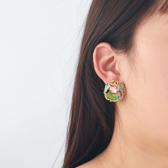 Wholesale Women's Zinc Alloy Fashion French Enamel Animal Geometric Pattern Diamond Set Butterfly Earrings