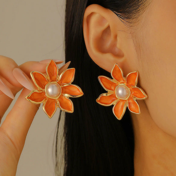Wholesale Women's Zinc Alloy Fresh Style Oil Dropping Flower Earrings