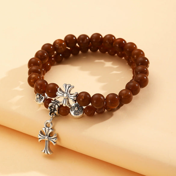 Wholesale Women's Zinc Alloy Geometric Beaded Cross Bracelet With Electroplating Jewelry