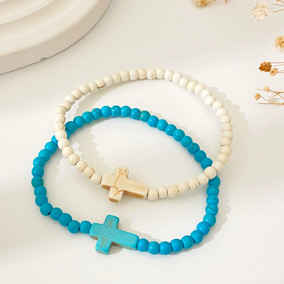 Wholesale Women's Zinc Alloy Geometric Beaded Cross Bracelet With Electroplating Jewelry