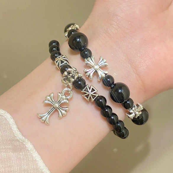 Wholesale Women's Zinc Alloy Geometric Beaded Cross Bracelet With Electroplating Jewelry