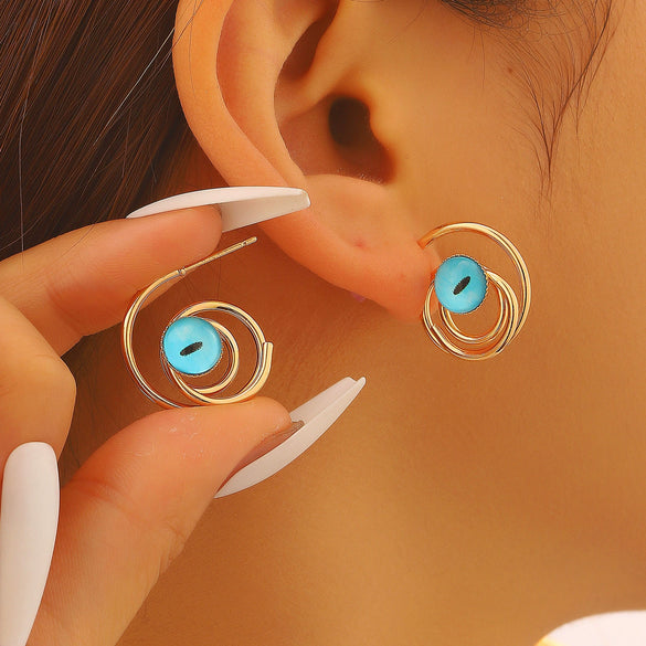 Wholesale Women's Zinc Alloy Geometric Electroplated Cring Earrings With Natural Stone Pearls