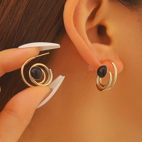Wholesale Women's Zinc Alloy Geometric Electroplated Cring Earrings With Natural Stone Pearls