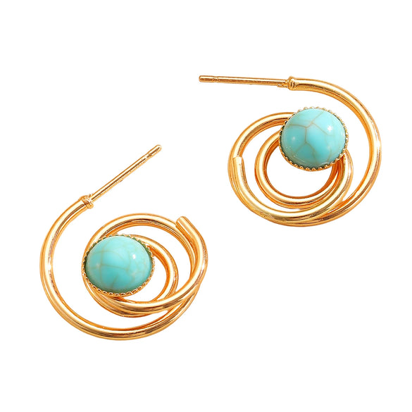 Wholesale Women's Zinc Alloy Geometric Electroplated Cring Earrings With Natural Stone Pearls