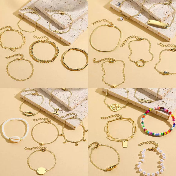 Wholesale Women's Zinc Alloy Multilayer Bracelet Retro Simple Style With Heart And Geometric Patterns Electroplated