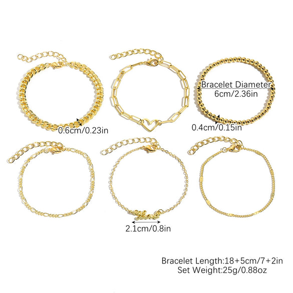 Wholesale Women's Zinc Alloy Multilayer Bracelet Retro Simple Style With Heart And Geometric Patterns Electroplated