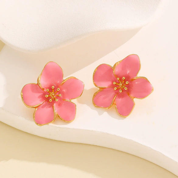 Wholesale Women's Zinc Alloy Oil Dripping Flower Earrings