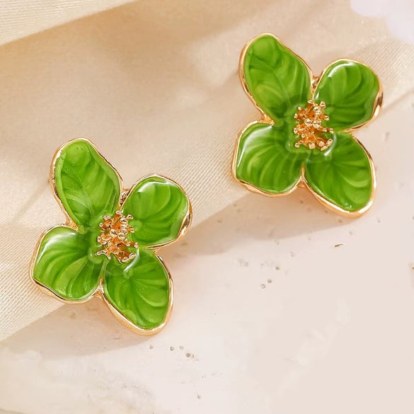 Wholesale Women's Zinc Alloy Oil Dripping Flower Earrings