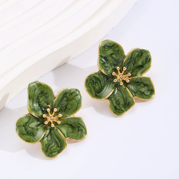 Wholesale Women's Zinc Alloy Oil Dripping Flower Earrings