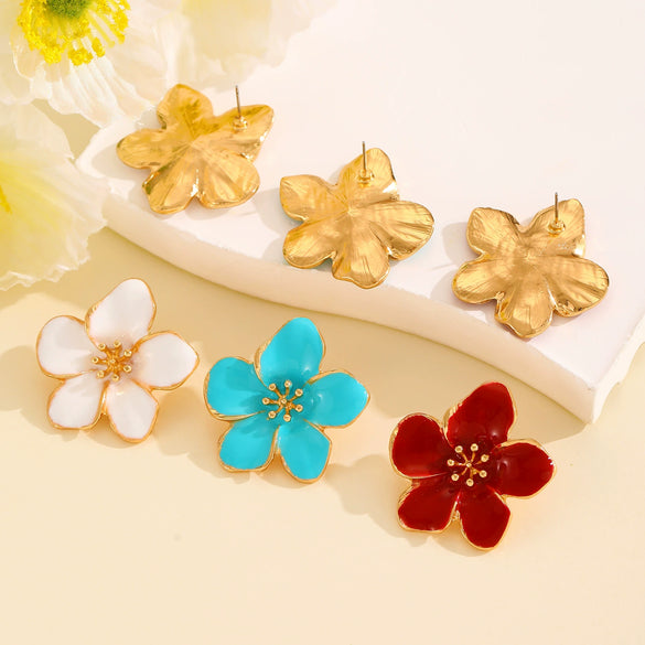 Wholesale Women's Zinc Alloy Oil Dripping Flower Earrings