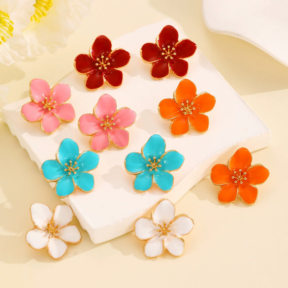 Wholesale Women's Zinc Alloy Oil Dripping Flower Earrings