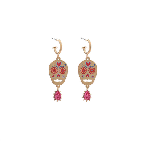 Wholesale Women's Zinc Alloy Skull Heart Geometric Print Dropshaped Pendant Earrings With Electroplating