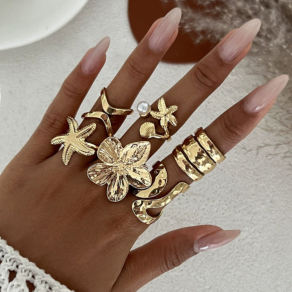 Wholesale Women's Zinc Alloy Star Geometric Metal Ring With Electroplating