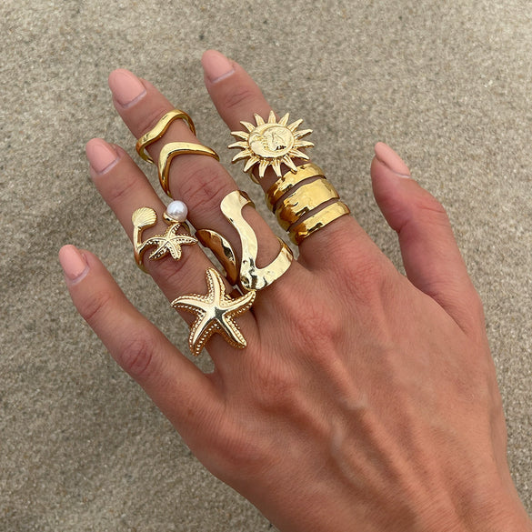 Wholesale Women's Zinc Alloy Star Geometric Metal Ring With Electroplating