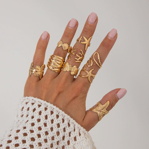 Wholesale Women's Zinc Alloy Star Geometric Metal Ring With Electroplating
