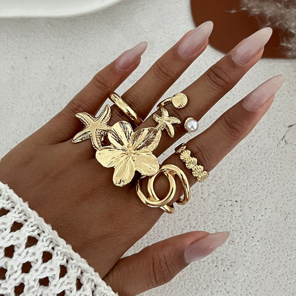 Wholesale Women's Zinc Alloy Star Geometric Metal Ring With Electroplating