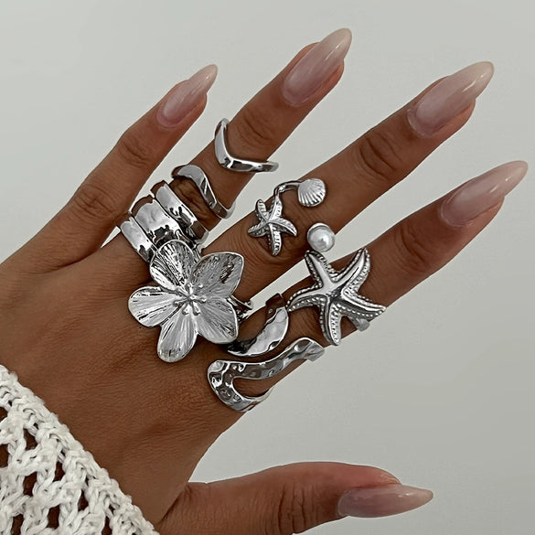 Wholesale Women's Zinc Alloy Star Geometric Metal Ring With Electroplating