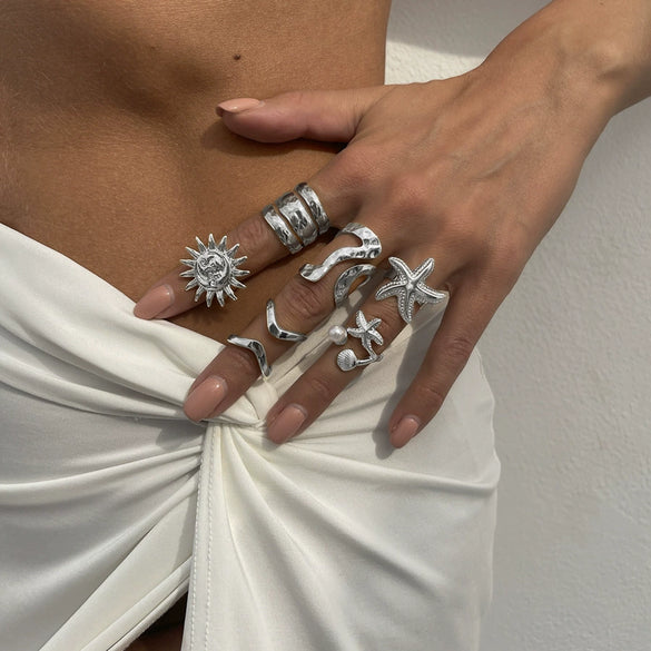 Wholesale Women's Zinc Alloy Star Geometric Metal Ring With Electroplating