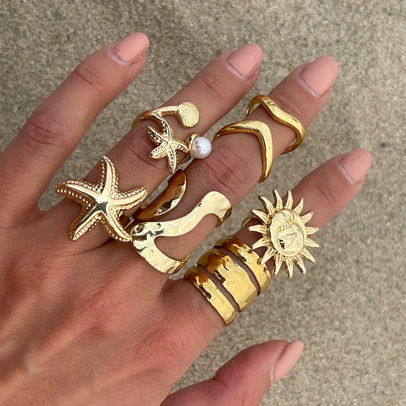 Wholesale Women's Zinc Alloy Star Geometric Metal Ring With Electroplating