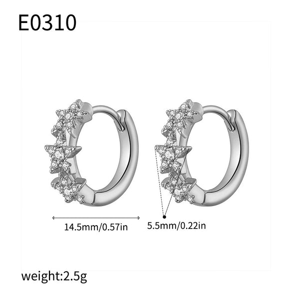 Wholesale Women's Zircon Earrings Copper Material Fivepointed Star Design Electroplated