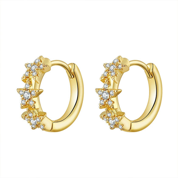 Wholesale Women's Zircon Earrings Copper Material Fivepointed Star Design Electroplated