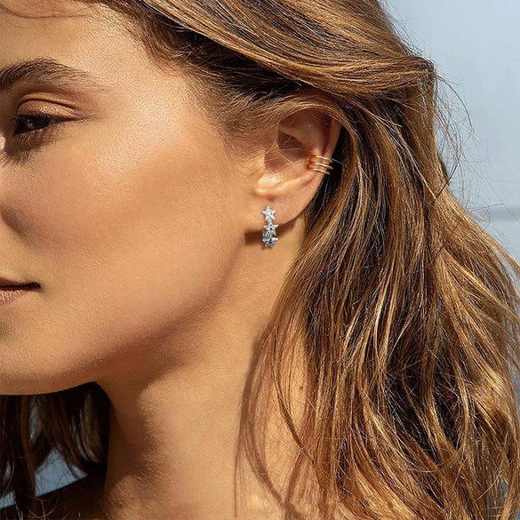 Wholesale Women's Zircon Earrings Copper Material Fivepointed Star Design Electroplated