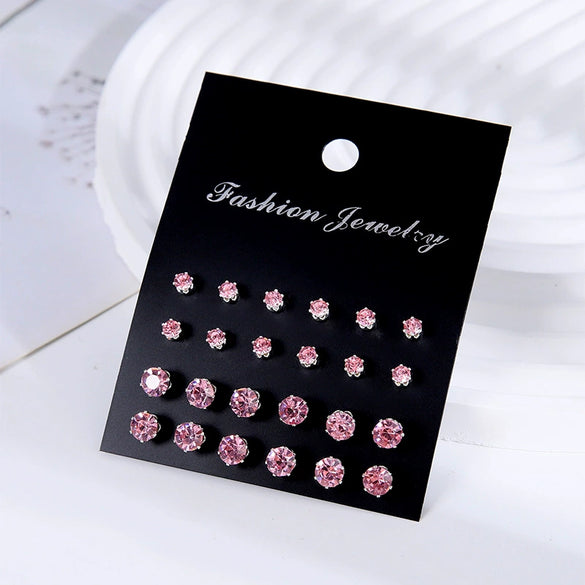 Wholesale Women's Zircon Earrings Set Zinc Alloy Geometric Style Diamond Design