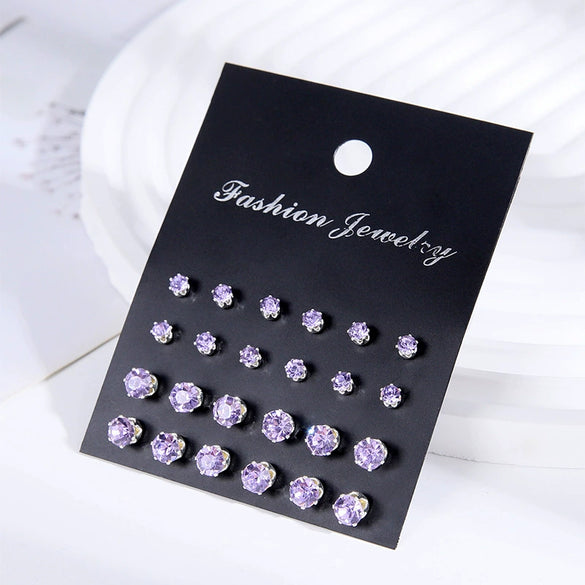 Wholesale Women's Zircon Earrings Set Zinc Alloy Geometric Style Diamond Design