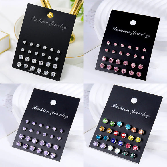 Wholesale Women's Zircon Earrings Set Zinc Alloy Geometric Style Diamond Design