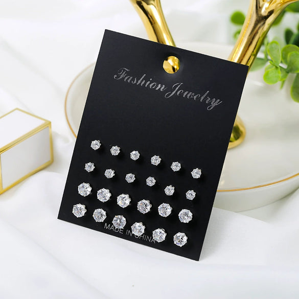 Wholesale Women's Zircon Earrings Set Zinc Alloy Geometric Style Diamond Design