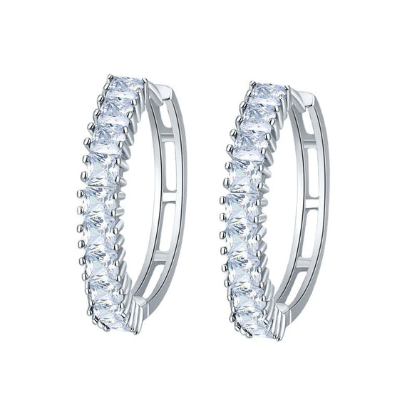 Wholesale Women's Zircon Earrings With Large Circle Shape And Single Row Crystal Featuring Flower Pattern And Electroplating Treatment